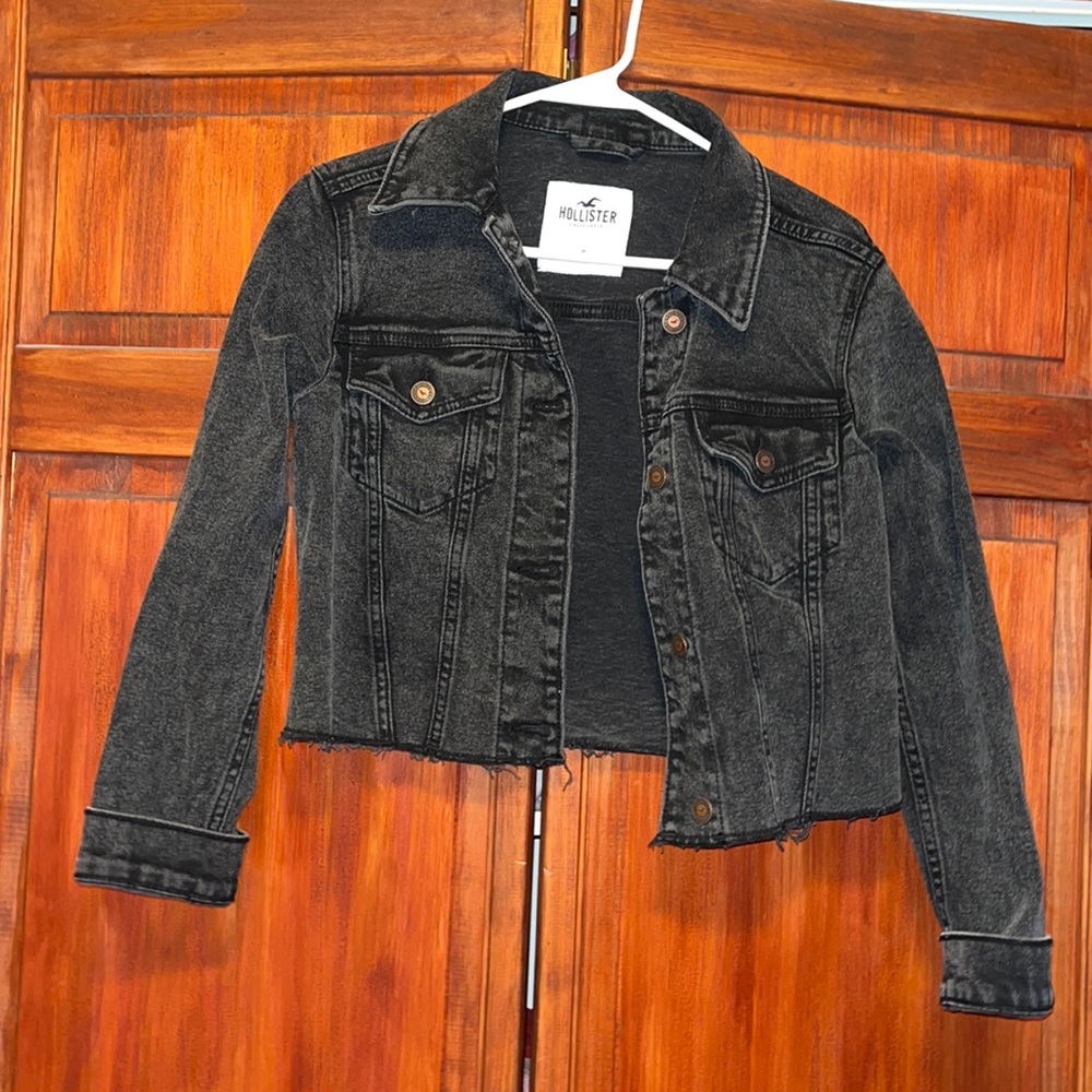 Hollister Cropped Jean Jacket- Black Small
